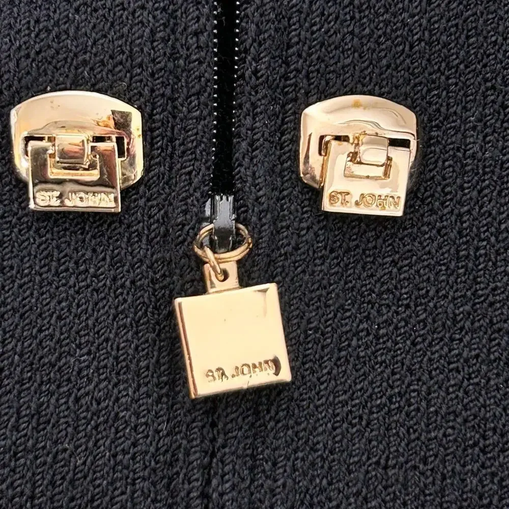 St John Collection Black Knit Jacket and Basics Skirt Set Size 12 Gold Accents - Picture 5 of 11